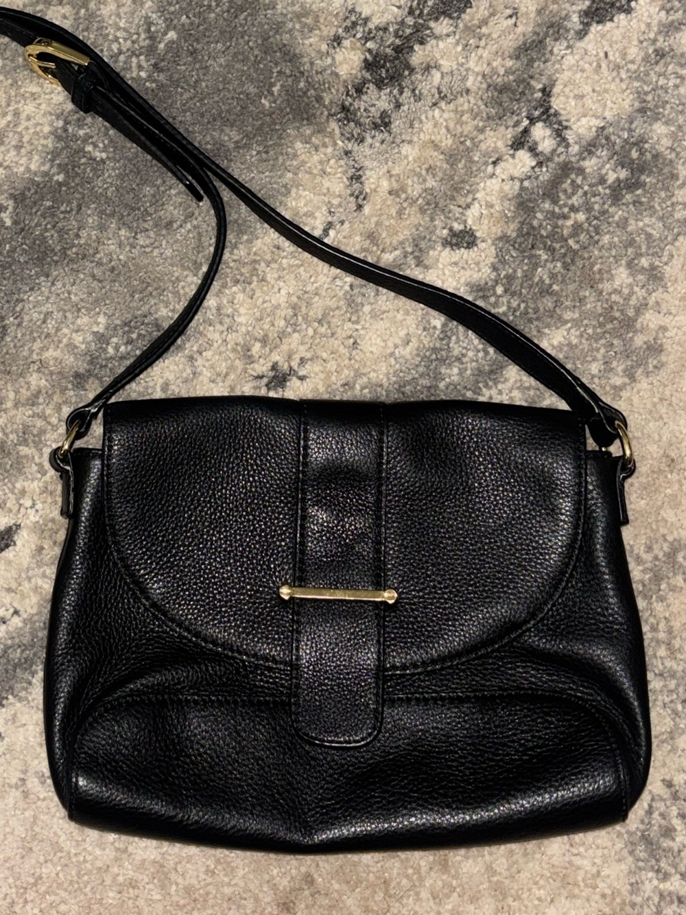 Talbots Black Leather Crossbody Bag with Gold Accent
